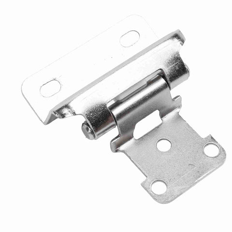 Two Pack Self Closing Cabinet Hinges Steel Semi Wrap Overlay angle view, rust resistant champagne finish for kitchen and RV