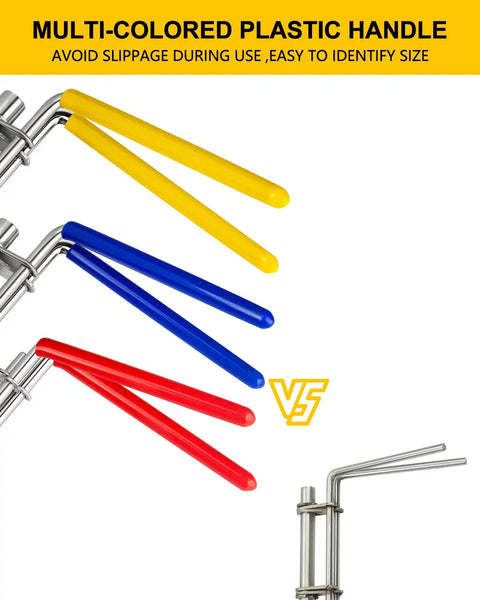 Hydraulic Seal Installation Tools Set Pro Grade 3 Piece Upgrade Kit with red, blue, and yellow handles, multi-size fit.
