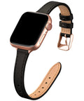 Pretty Sweet Slim Leather Band Compatible With Apple Watch For Women, black genuine leather strap, ultra-soft, 12mm width