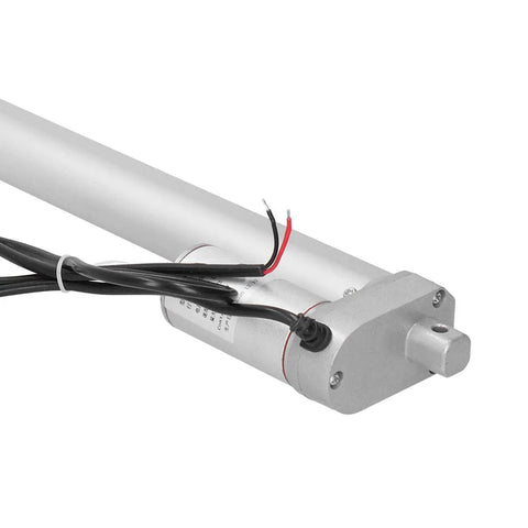 Get This Heavy Duty 30N Electric Linear Actuator With Compact Design For Boats And Industrial Machinery, Low Noise And Energy Saving Power Move For Cars At 12V DC Voltage close-up view of aluminum actuator with wires.