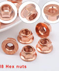 Heavy Duty 12 Pack M8 Hex Nuts For Exhaust Manifold Copper Flashed Engine Hardware High Heat Resistant Fastener Kit visible on a plate.