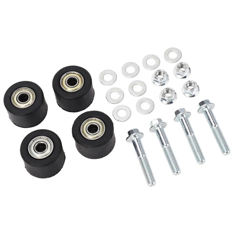 Upgrade Your Ride With This Heavy Duty YFZ350 And Banshee Chain Roller Kit Featuring Tough Iron Bearings For Smooth Shifting And Extended Drive Life On 1987 To 2006 Models Plus Reliable Performance. black chain roller kit with bolts, washers, and nuts
