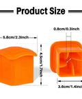 Product size of Orange Mushroom Rebar Caps Set For T Posts, 60 Pack Safety End Covers, durable PP material, multiple dimensions shown