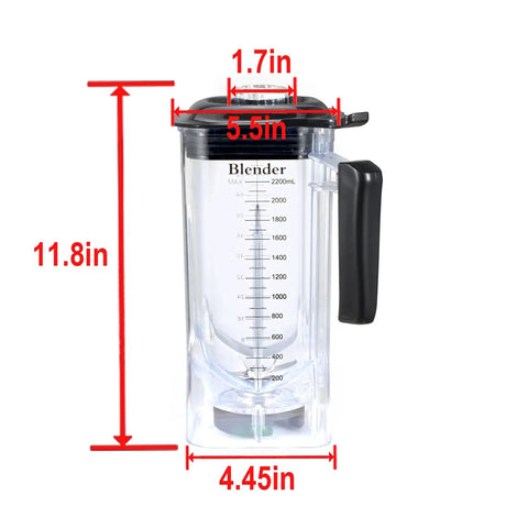 Extra Pitcher Jar For K95 Blender 85oz 2400ml Clear Cup With Short Blade Assembly Quiet Replacement Part with dimensions shown