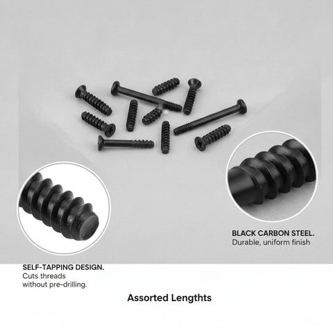 Self Tapping Screws Black Carbon Steel Fastener Kit For Your PC Case Build Assorted Lengths For Fans Radiators And Case Mounting Hardware