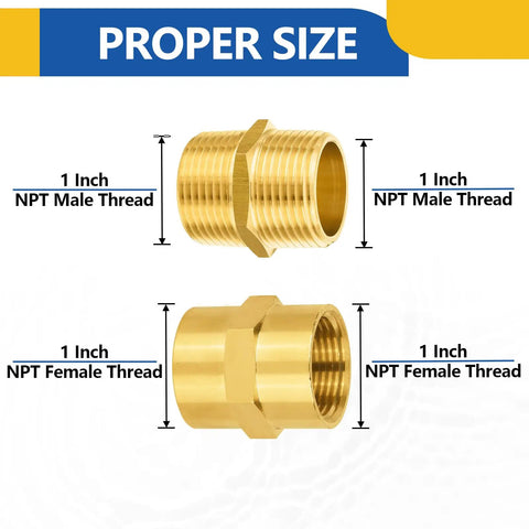10 Pack Brass Pipe Fittings 1 Inch Male Adapter and 1 Inch Female Adapter NPT Hex Nipples for Plumbing
