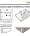 Diagram of Durable White Rectangle Undermount Sink For Vanity And Bathroom, dimensions and side view, 18.3x13 inches, vitreous ceramic