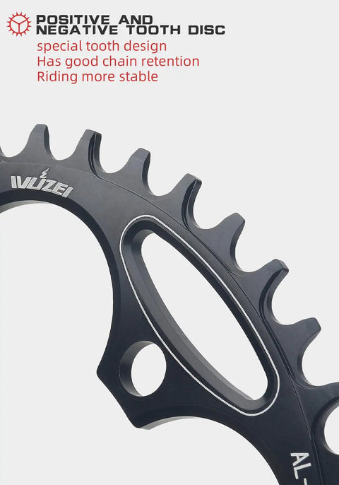Narrow Wide Aluminum Bicycle Chainring With 5 Screws 110 130 BCD 36 To 60T Range Prevents Chain Drop, detailed close-up view