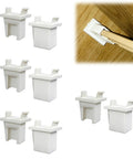 Drawer Slide Socket Replacement For 471029 And 471037 Systems Rear Mount Drawer Rail Bracket, set of 4 white pieces, installed view.
