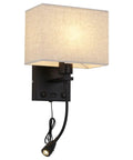Plug In Black Wall Sconce With USB Port For Charging, Bedside Reading Lamp In Farmhouse Style, LED Wall Light With On Off Switch