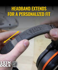 Adjustable headband on Klein Tools Behind-The-Head Ear Muffs With 25dB NRR Hearing Protection For Construction, Manufacturing, Maintenance And Woodworking