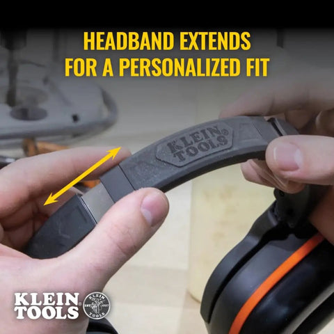 Adjustable headband on Klein Tools Behind-The-Head Ear Muffs With 25dB NRR Hearing Protection For Construction, Manufacturing, Maintenance And Woodworking