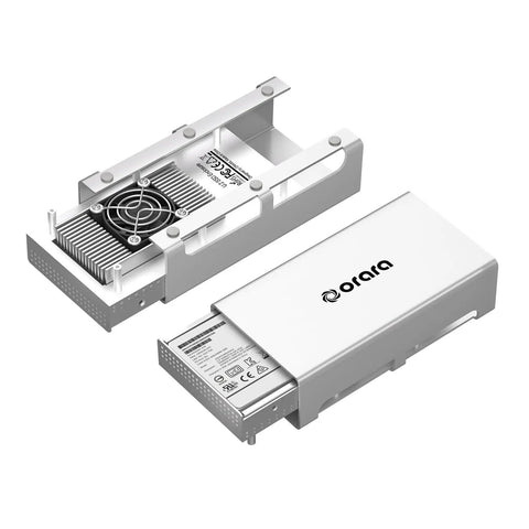 Lightning Fast Usb4 To U2 Nvme Ssd Enclosure For External Thunderbolt Drive, silver aluminum design with U.2 slot and cooling fan.