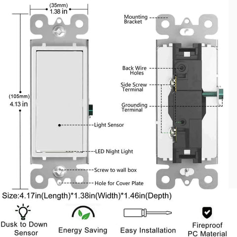 Diagram of 4 Pack Illuminated Light Switches No Neutral Wire Easy Install Single Pole Paddle Rocker With Night Light