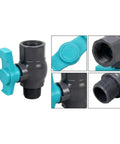 Rugged Sch 40 Pvc Ball Valve With Ergonomic Handle And Standard Npt Threads For No Sweat Quarter Turn Operation And Top Shelf Pipe Flow Up To 150 Psi showing handle and threads.