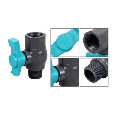 Rugged Sch 40 Pvc Ball Valve With Ergonomic Handle And Standard Npt Threads For No Sweat Quarter Turn Operation And Top Shelf Pipe Flow Up To 150 Psi showing handle and threads.