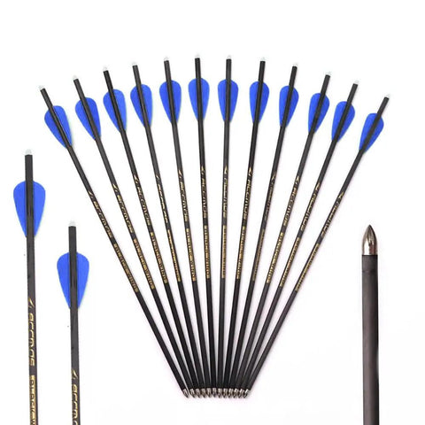 Mini Crossbow Bolts 13 Inch 6 Pack Carbon Arrows 5.2mm Outer Diameter With Steel Tips And Half Moon Nocks displayed on white background