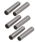 Six Pack Taper Pins 25mm Long 5mm Small End Diameter Carbon Steel 45 GB117 Hardened Heat Treated Set arranged on a white background