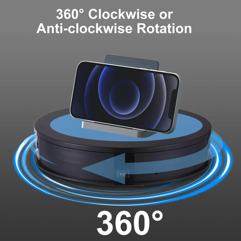 Smooth Mingzhe Motorized Rotate Display Stand With Led Lighting And Remote For Photo Shoots showing 360° rotation feature.