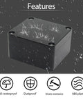 Solid Game Changer IP65 Waterproof Dustproof ABS Plastic Project Box For Outdoor Electronics And DIY Projects Heavy Duty Black Junction Enclosure Ready To Rig Up Pack Of Two shown with water droplets for weatherproof demonstration.