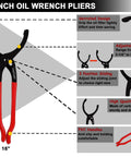 Beefed Up Adjustable Oil Filter Pliers Set With 10, 12, 14, And 16 Inch Pliers, Universal Removal Tool diagram 16-inch plier design