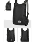 Ultra Lightweight Daypack Water Backpack For Camping, Hiking, Climbing And Riding Foldable Easy Carry With Black Fabric
