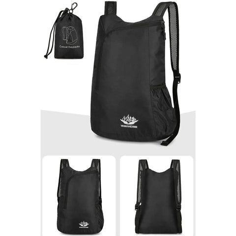 Ultra Lightweight Daypack Water Backpack For Camping, Hiking, Climbing And Riding Foldable Easy Carry With Black Fabric