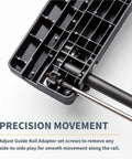 Pro Grade Router Guide Rail Adapter For Plunge Routers showing precision adjustment screws for smooth rail movement.