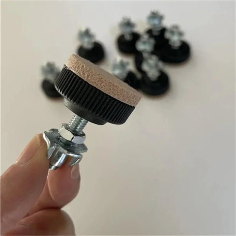 Adjustable Felt Chair Leveling Feet With 42mm Base For Wood Furniture Balance And Floor Protection No Fuss Height Adjustable Screw Wide Bearing Base To Stop Slipping And Scratches On Tables Cabinets Desks And Sofas, close-up with screw and felt pad
