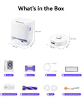 What's in the box for Freo Z10 Turbo Robot Vacuum And Mop Combo Brings Boss Level Suction With 25,000 Pa Deep Cleaning On Carpet And Hard Floors, Tangle Free Pet Hair Removal, Smart Obstacle Avoidance, Self Emptying Dock, Mop Washing, And Real Time Surface Adaptation.
