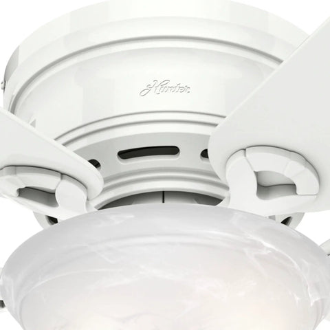 Close-up of Conroy Indoor Low Profile Ceiling Fan With LED Light And Pull Chain Control 42 Inch Snow White Finish