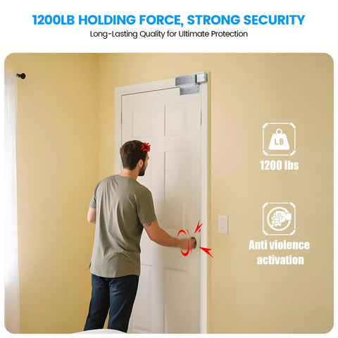 Badass Protection One Thousand Two Hundred Pound Smart Magnetic Door Lock Kit With WIFI App Remote Control used on a door with 1200 lb holding force.