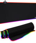 RGB Gaming Mouse Pad Oversized 31.5 By 11.8 Inches With 12 Light Modes, non-slip rubber base, shown in flat and rolled views