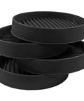 Four Pack Three Inch Round Rubber Furniture Caster Cups stacked to showcase real floor defense with scratch safe cushioning.