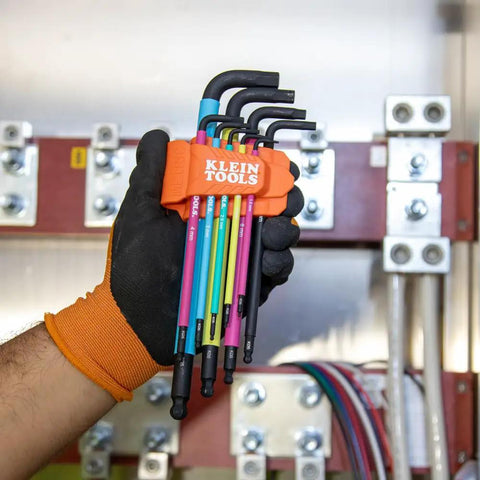 9 Piece Metric Ball End Hex Key Caddy Set With Color Coded L Style Handles Extra Long Arms For Maximum Reach Heat Treated