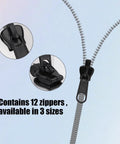 GoTo 12-Piece Black Zipper Puller Repair Kit With Detachable Sliders suitable for jackets, coats, luggage, backpacks, and bags.
