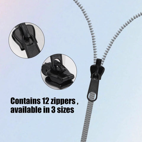 GoTo 12-Piece Black Zipper Puller Repair Kit With Detachable Sliders suitable for jackets, coats, luggage, backpacks, and bags.