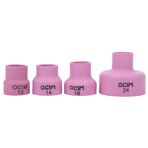 Easy Install Ceramic Welding Cup Set With Alumina Gas Lens Kit For TIG Tools Compatible With Wp20 And Industrial Equipment To Boost Efficiency, includes four pink ceramic cups.