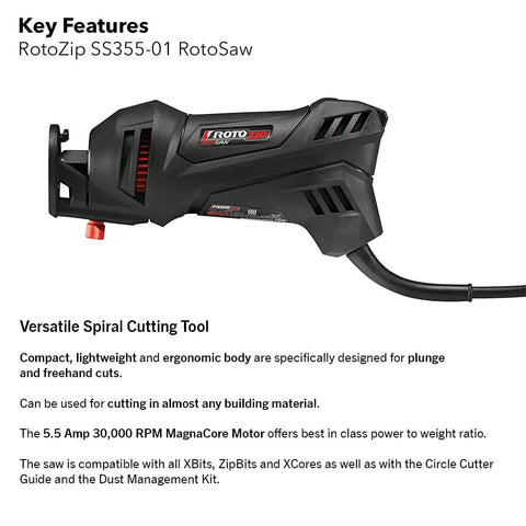 Beefy 5.5 Amp High Performance Spiral Saw Kit With 3 Collects And 2 Bits For Plunge Cuts Freehand Cuts And Cutouts, Lightweight One Hand Use, 30,000 RPM Power Tool For Precise Wood Drywall And Tile Work