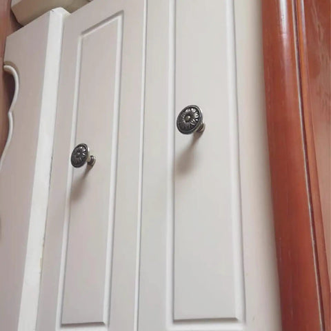 Mix And Match Vintage Floral Cabinet Knobs Pull Handles Antique Bronze Drawer Hardware Kit For Cupboards And Wardrobes With Classic European Embossed Rustic Design on white cabinet doors