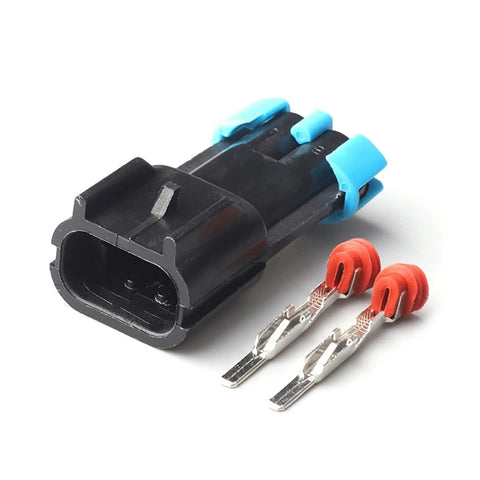 Get This Hot 2 Pin Delphi Electrical Connector Kit For Your GM Chevy Engine Fan Sensor Wiring With Waterproof Weather Pack Seals For Male Female Plugs And Reliable Car Repairs Today. Black 2-pin waterproof Delphi connector with terminals