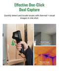 Person using Thermal Imaging Camera With Visual Sensor And Laser Pointer, Dual IR And Visible Cams for home inspection.