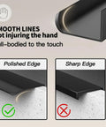 Diagram showing the smooth arc edge of the Five Pack Black Hidden Drawer Cabinet Handles Aluminum Alloy Arc Edge Pull Back Mount Concealed