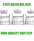 Three Queen Bee Cage Catcher Clips Set In Stainless Steel Three Pack Beekeeping Tool, high quality safe clip design visible.