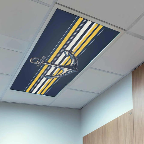 Straight Up Nautical Vibes: 3 Pack Magnetic Ceiling Light Covers For Drop Ceilings, Vintage Blue And Yellow Striped Anchor Fluorescent Lamp Shades That Hits Different For Classrooms And Offices