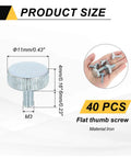 40 Pcs M3x6mm Flat Knurled Head Thumb Screws, Solid Iron, Heavy Duty, Fully Threaded Bolts Fasteners For Lighting shown with measurements