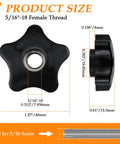 4 Pack 5/16-18 Female Thread Knob T Handle Black Nylon Five Star Head Clamping Nut Knobs Set With Stainless Steel Insert