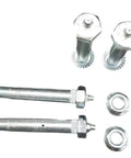 Hex Head Bolt Equalizer 0.56-Inch By 3.4-Inch Wet Step-Down End 0.50-Inch Zinc Plated 12N Greaseable Kit With 4 Wet Shoulder Bolts And 4 Flanged Nuts For 2-Inch Wide Slipper Springs, shown with bolts and nuts