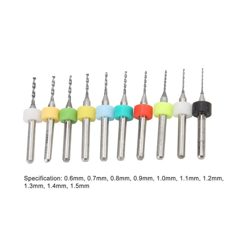 Mini Twist Drill Bits Set In Tungsten Steel For PCB Repair And Engraving with color-coded loops for depth control.