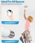 10 Pack BR20 LED Dimmable Bulbs for recessed can lights, person installing bulb, E26 base detail, 2700K soft white lighting